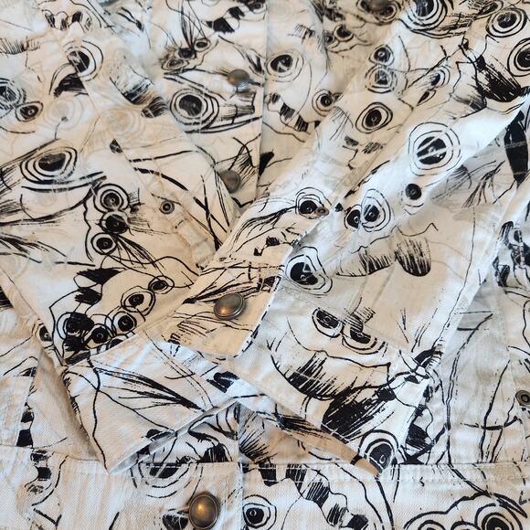 Chicos Platinum Patterned Jean Jacket Black White Cream Size 3 (16) - Picture 7 of 9